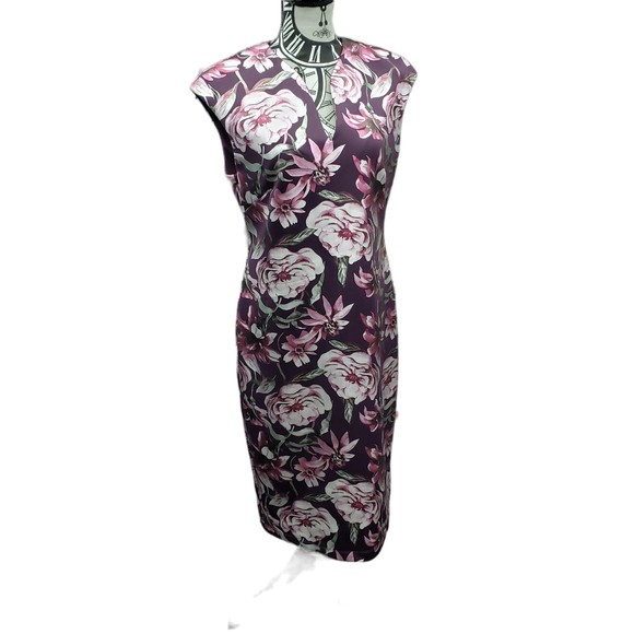 Connected Apparel Women's size 8 Burgundy Floral Sleeveless Dress - Picture 1 of 8